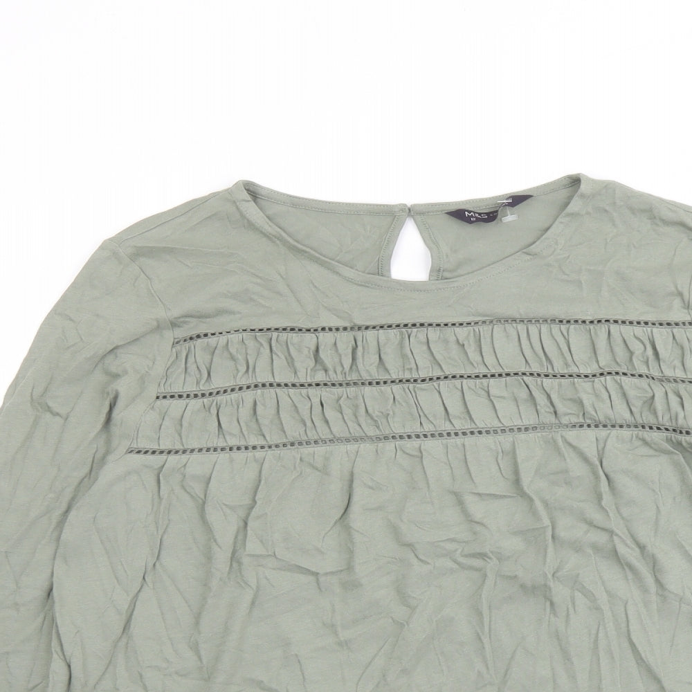 Marks and Spencer Womens Green Cotton Basic Blouse Size 12 Boat Neck - Front Detail