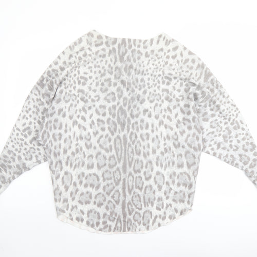 Quiz Womens Grey Round Neck Animal Print Viscose Pullover Jumper Size L - Leopard pattern