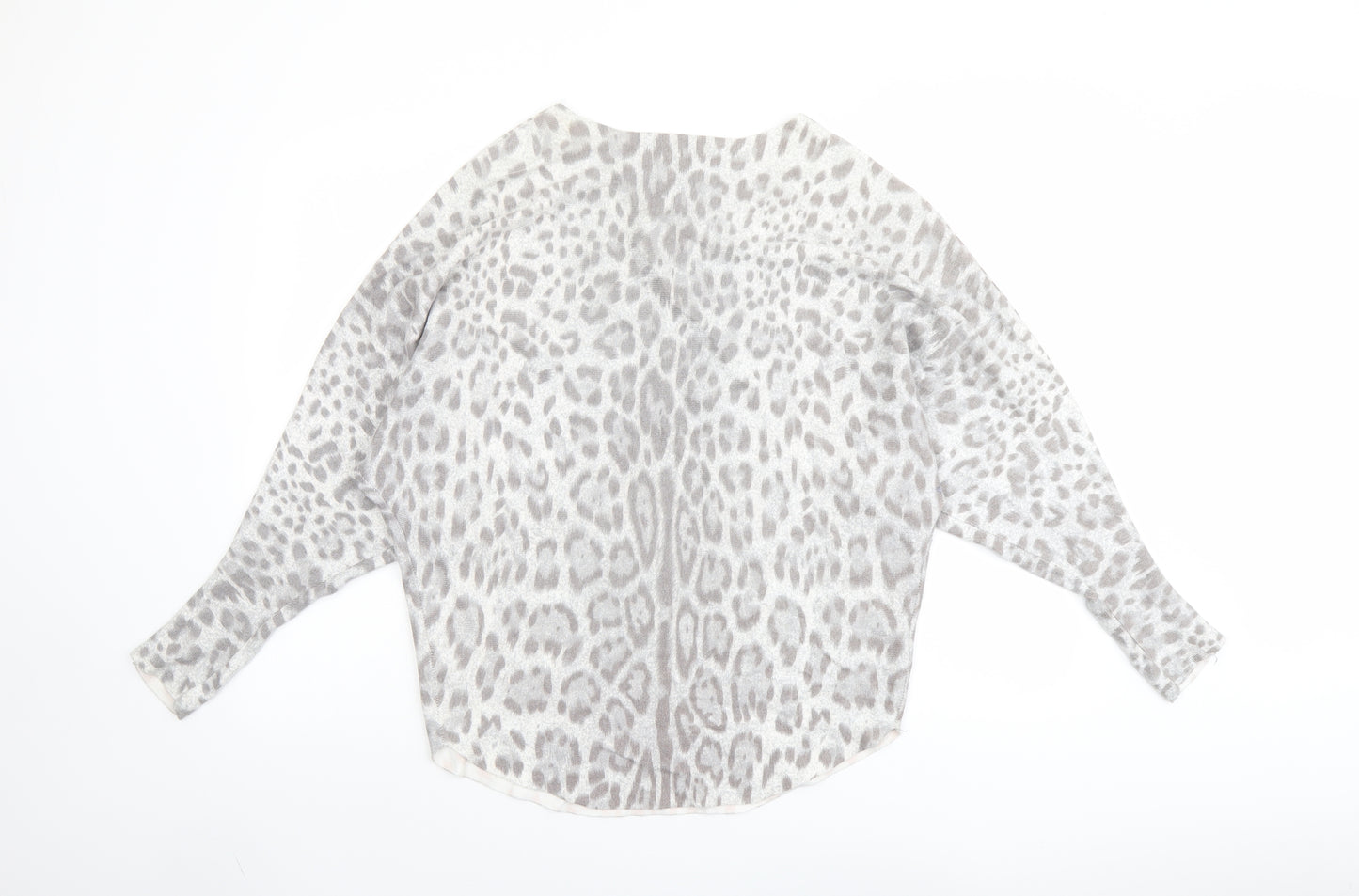 Quiz Womens Grey Round Neck Animal Print Viscose Pullover Jumper Size L - Leopard pattern