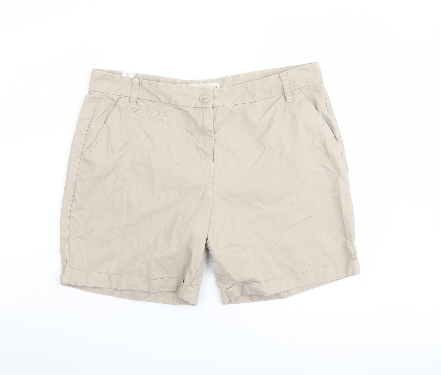NEXT Womens Beige Cotton Chino Shorts Size 16 L6 in Regular Button