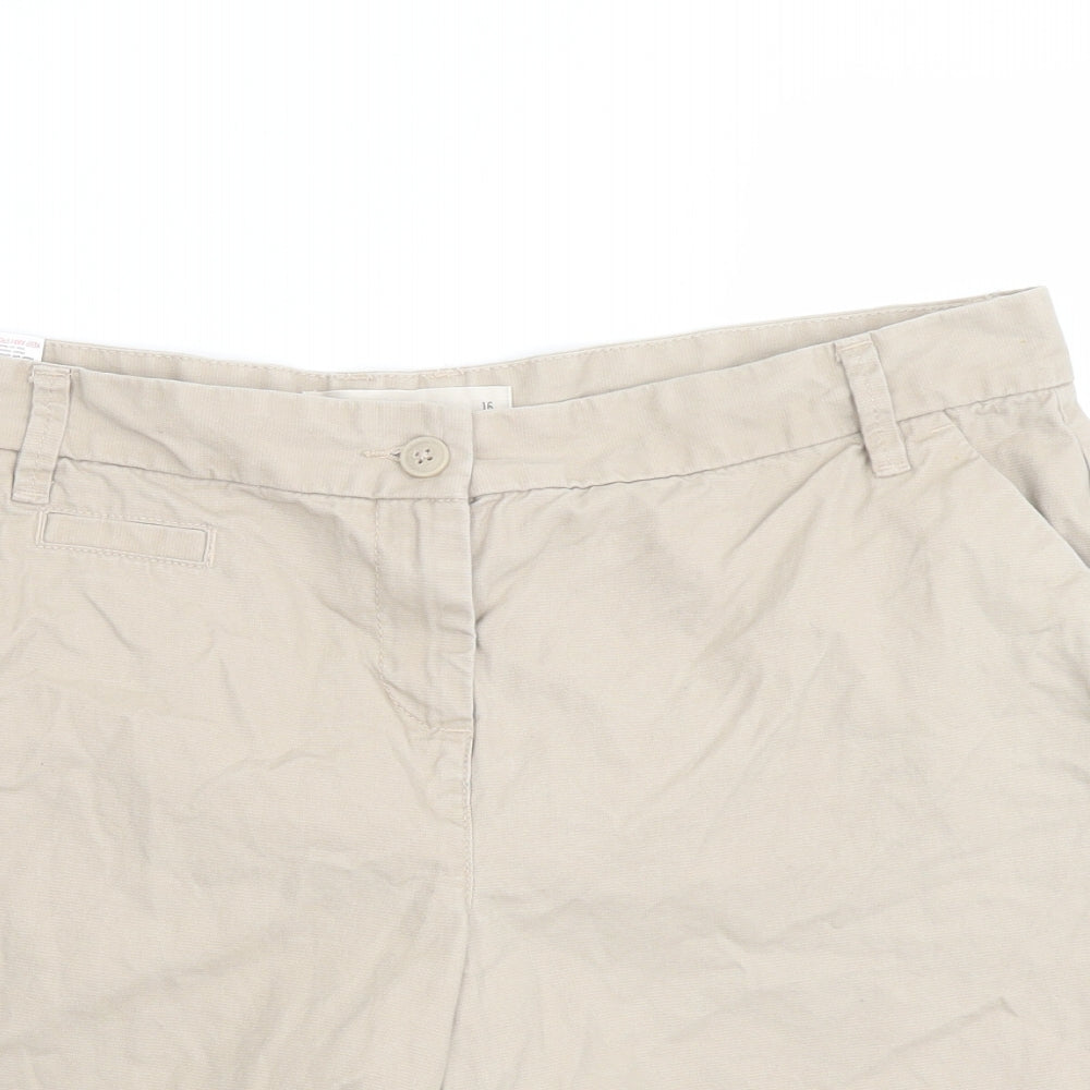 NEXT Womens Beige Cotton Chino Shorts Size 16 L6 in Regular Button