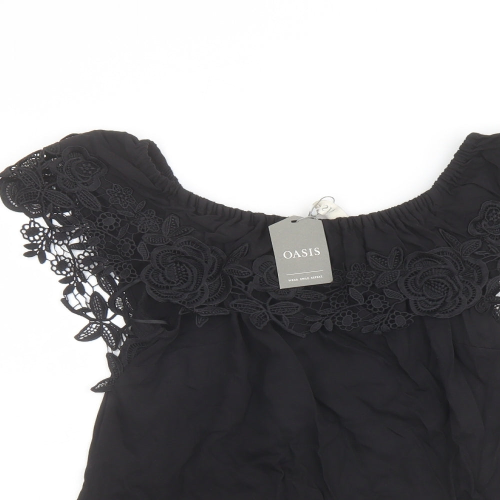 Oasis Womens Black Viscose Basic Blouse Size 10 Off the Shoulder - Crocheted Lace Detail