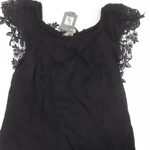 Oasis Womens Black Viscose Basic Blouse Size 10 Off the Shoulder - Crocheted Lace Detail