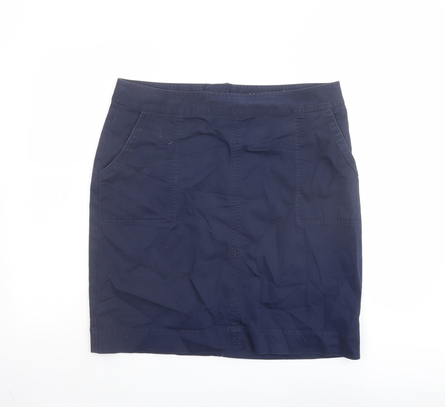 Crew Clothing Womens Blue Cotton A-Line Skirt Size 14 Button