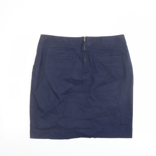 Crew Clothing Womens Blue Cotton A-Line Skirt Size 14 Button