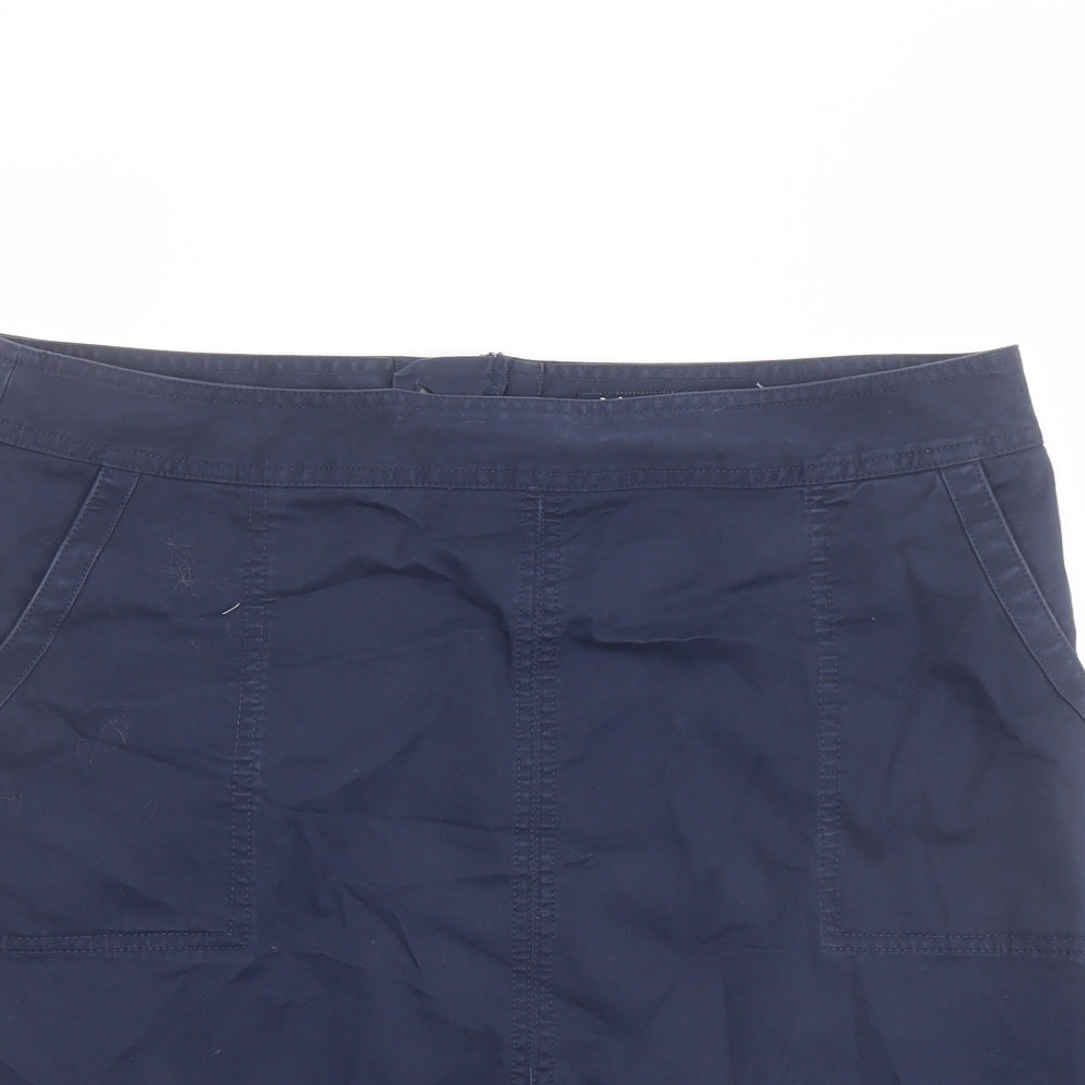 Crew Clothing Womens Blue Cotton A-Line Skirt Size 14 Button