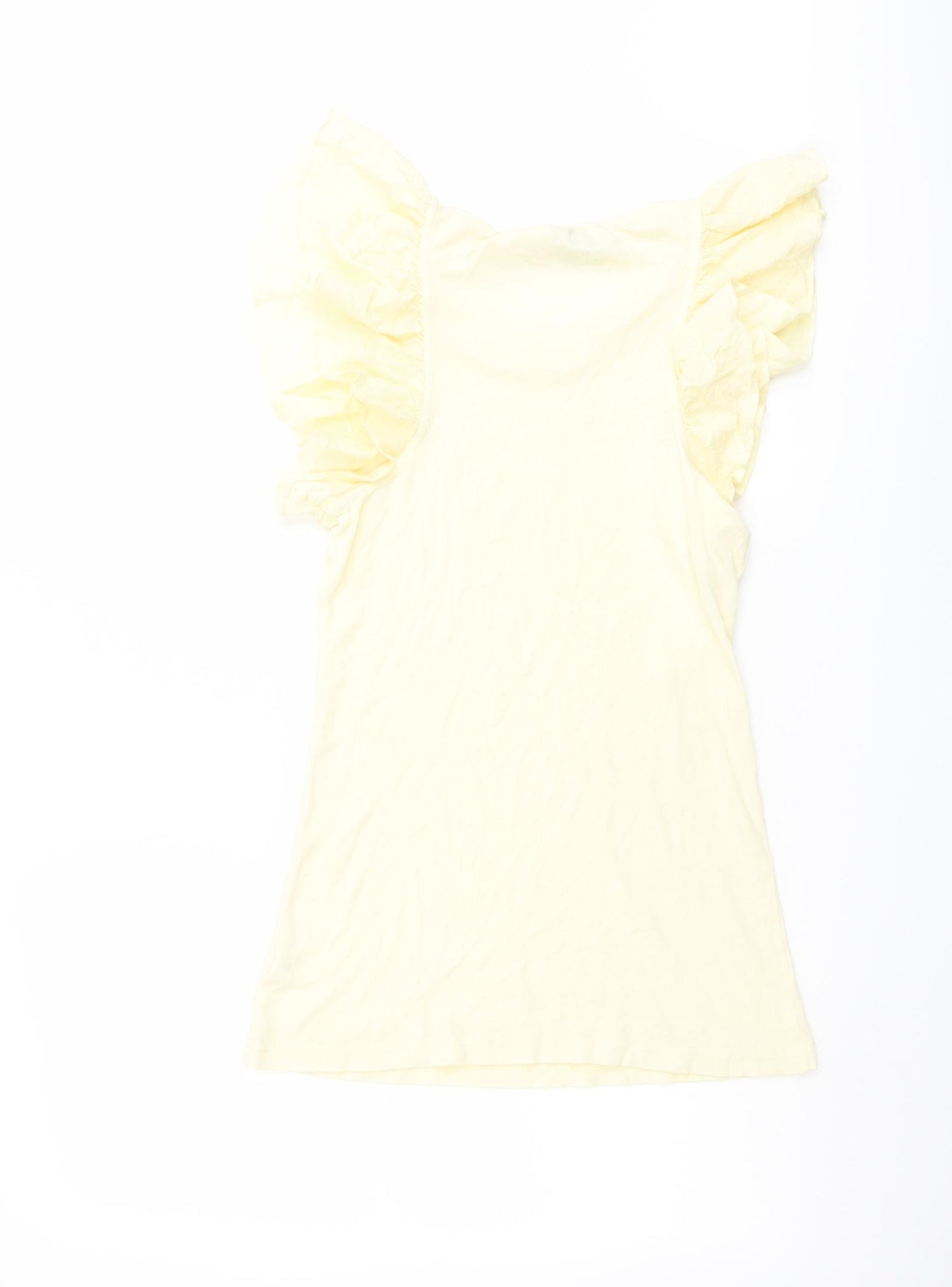 H&M Womens Yellow Cotton Basic Blouse Size 10 Crew Neck