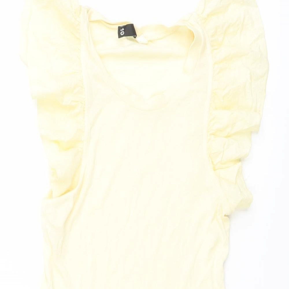 H&M Womens Yellow Cotton Basic Blouse Size 10 Crew Neck
