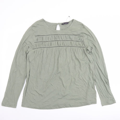 Marks and Spencer Womens Green Cotton Basic T-Shirt Size 12 Round Neck - Front Detail