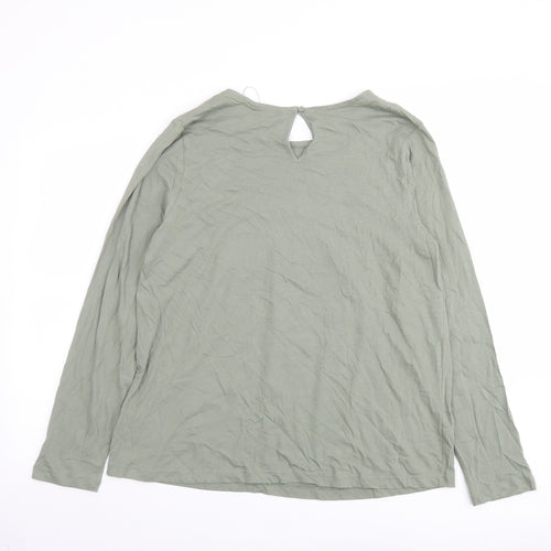 Marks and Spencer Womens Green Cotton Basic T-Shirt Size 12 Round Neck - Front Detail