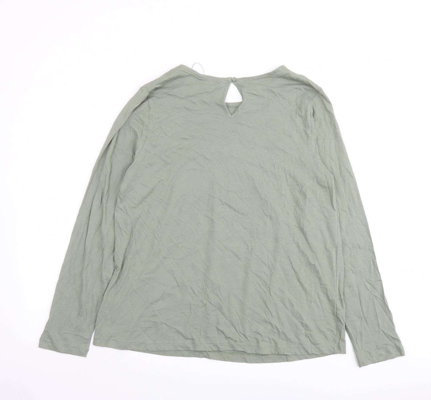Marks and Spencer Womens Green Cotton Basic T-Shirt Size 12 Round Neck - Front Detail