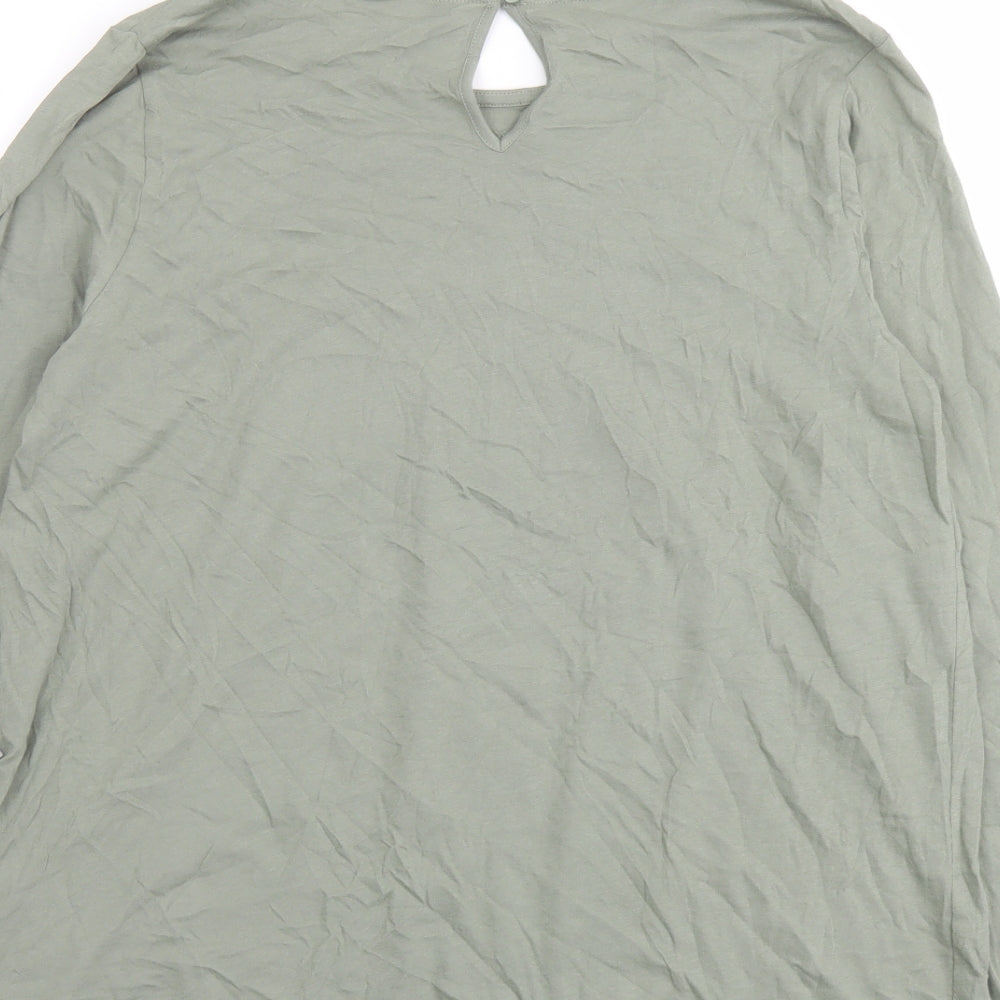 Marks and Spencer Womens Green Cotton Basic T-Shirt Size 12 Round Neck - Front Detail