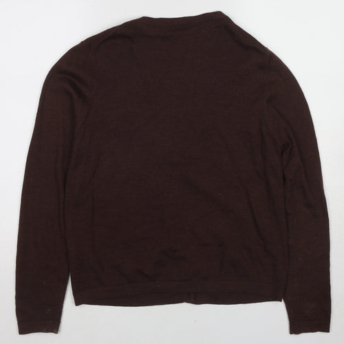 Marks and Spencer Womens Brown V-Neck Wool Cardigan Jumper Size 16