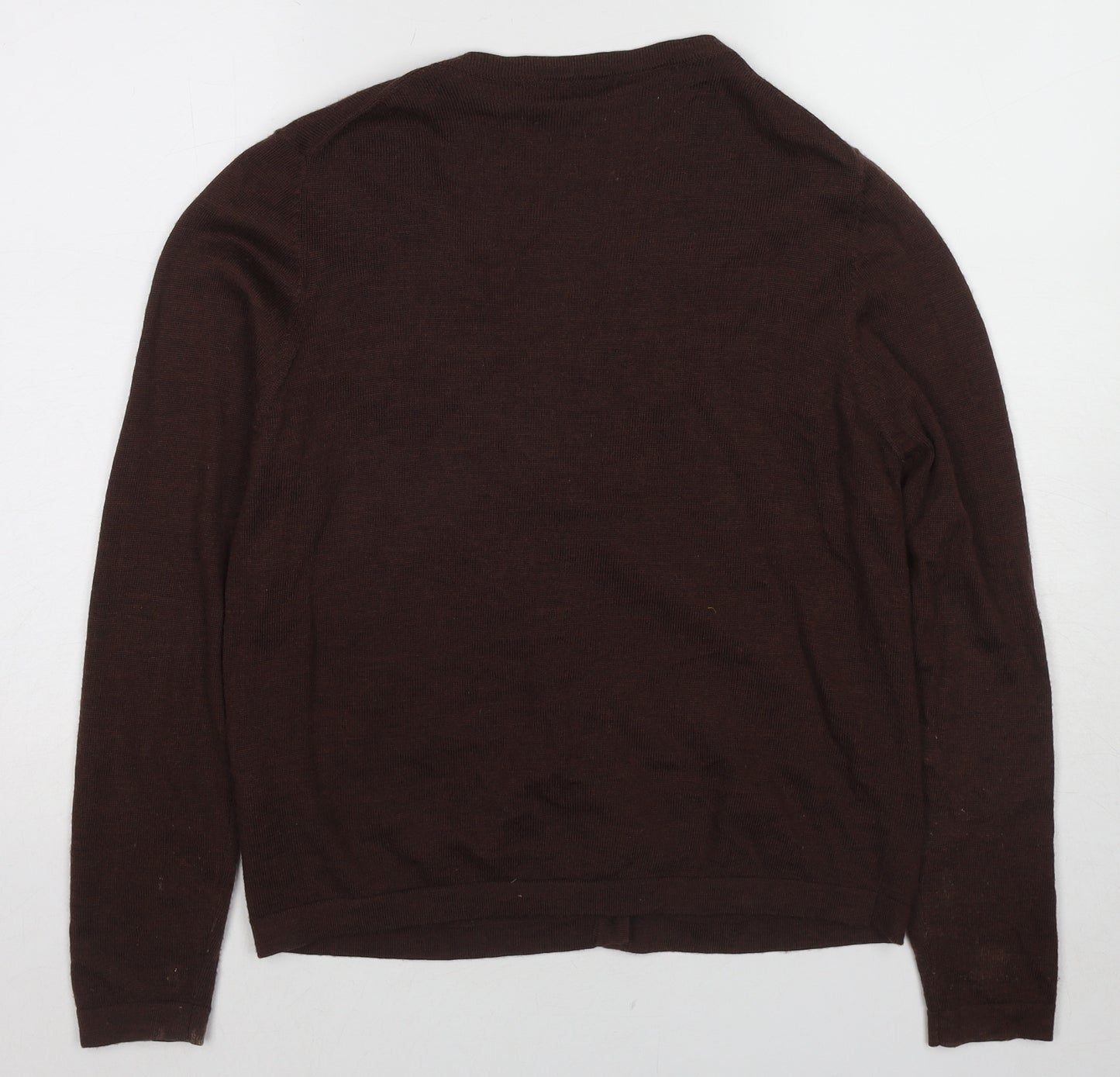 Marks and Spencer Womens Brown V-Neck Wool Cardigan Jumper Size 16