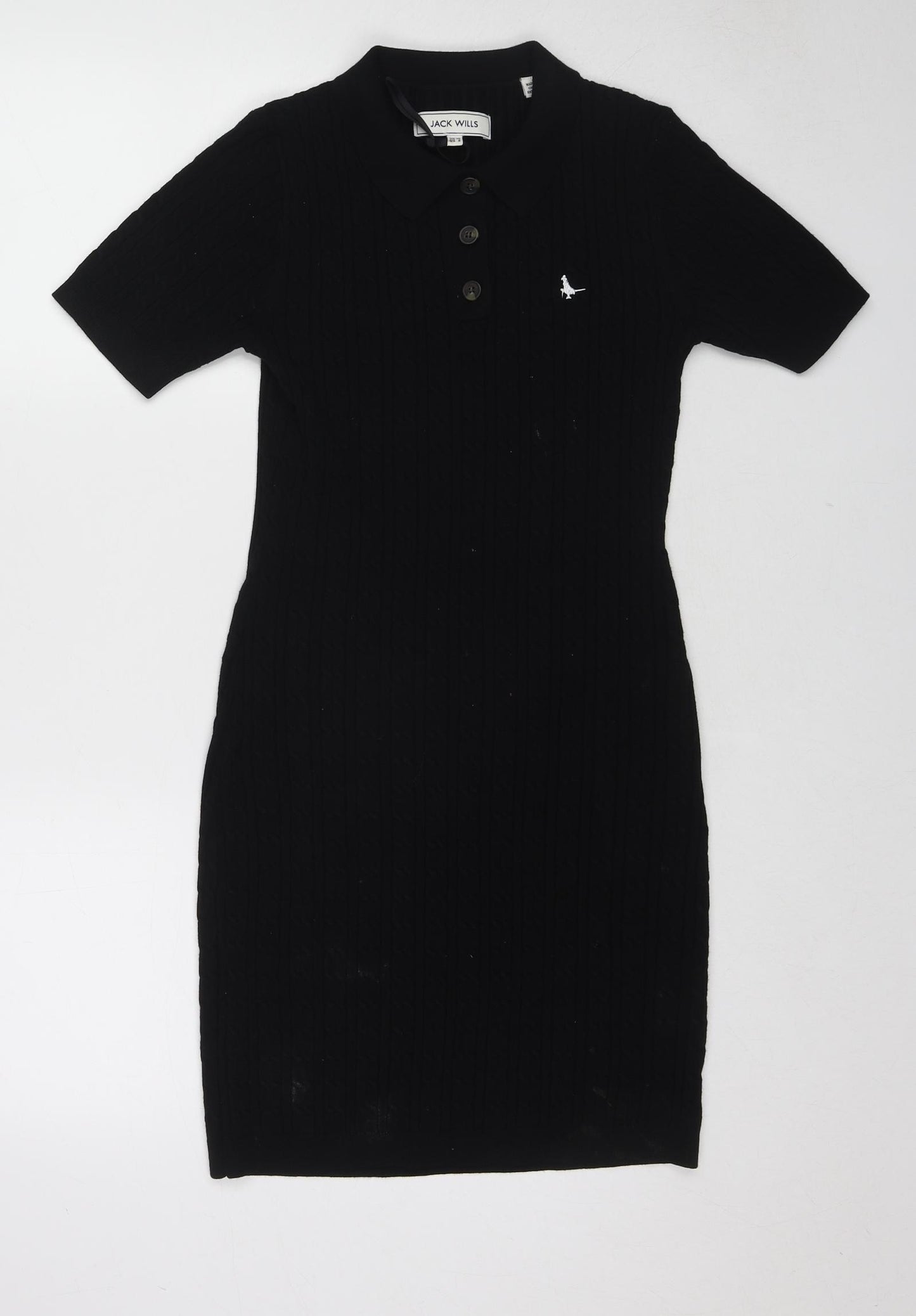 Jack Wills Womens Black Viscose T-Shirt Dress Size 10 Collared Pullover
