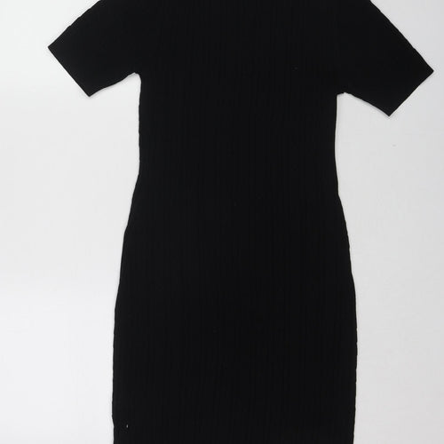 Jack Wills Womens Black Viscose T-Shirt Dress Size 10 Collared Pullover