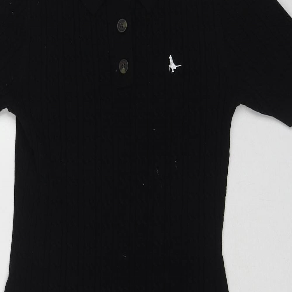 Jack Wills Womens Black Viscose T-Shirt Dress Size 10 Collared Pullover