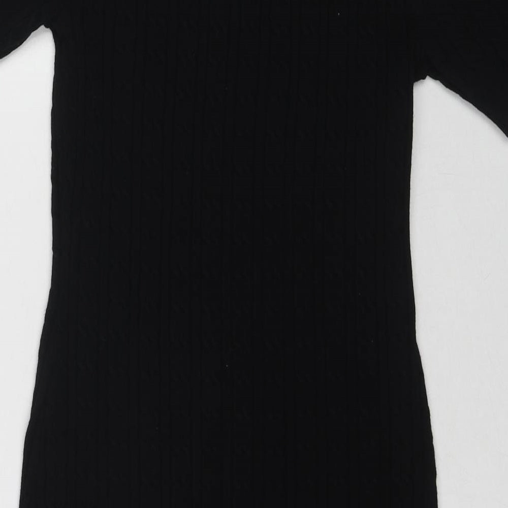 Jack Wills Womens Black Viscose T-Shirt Dress Size 10 Collared Pullover