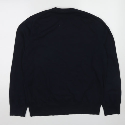 Marks and Spencer Mens Blue Round Neck Cotton Pullover Jumper Size XL Long Sleeve