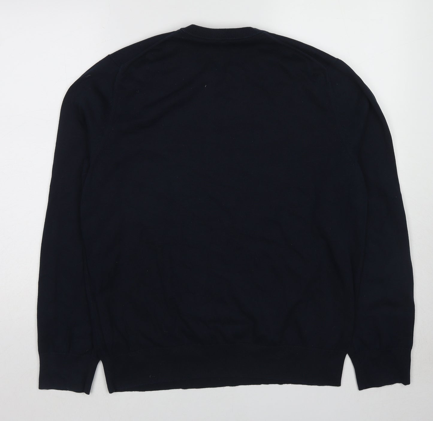 Marks and Spencer Mens Blue Round Neck Cotton Pullover Jumper Size XL Long Sleeve