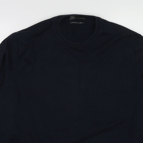 Marks and Spencer Mens Blue Round Neck Cotton Pullover Jumper Size XL Long Sleeve