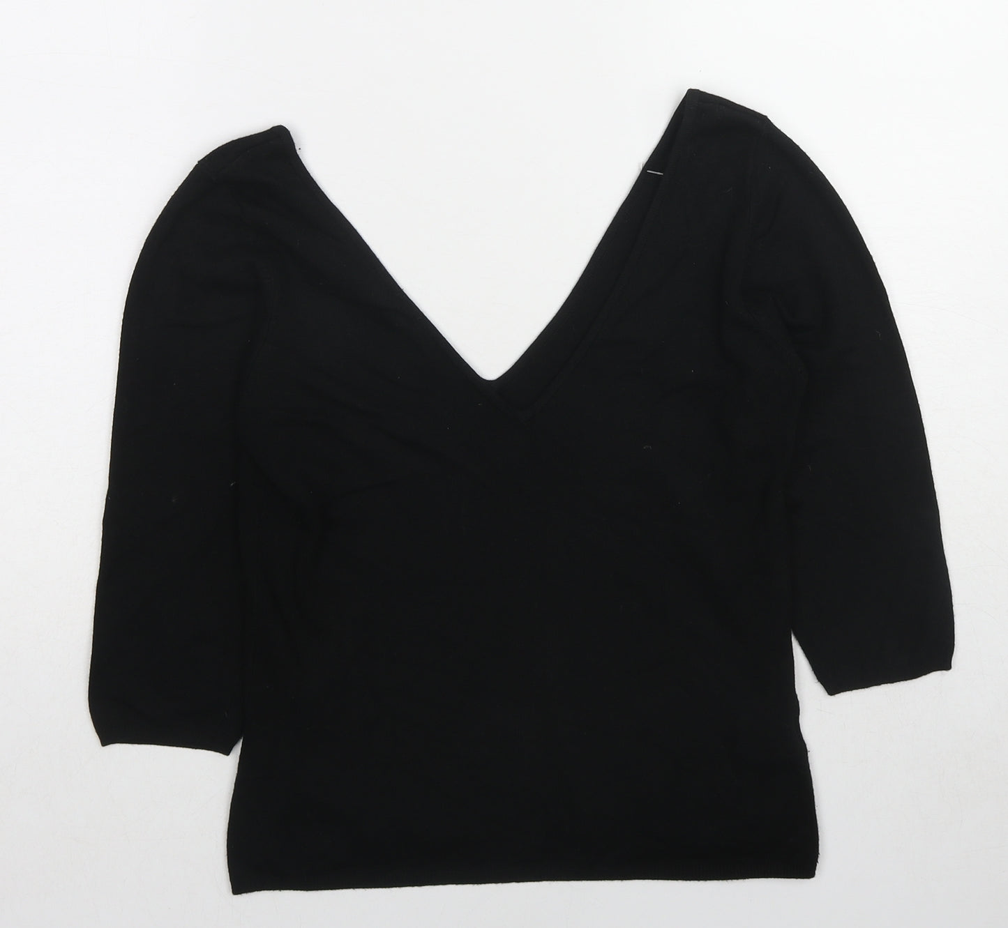 New Look Womens Black V-Neck Acrylic Pullover Jumper Size 10