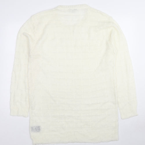 TALLY WEiJL Womens White Round Neck Acrylic Pullover Jumper Size 3XL