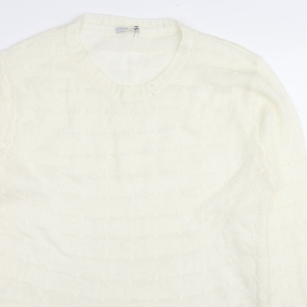 TALLY WEiJL Womens White Round Neck Acrylic Pullover Jumper Size 3XL