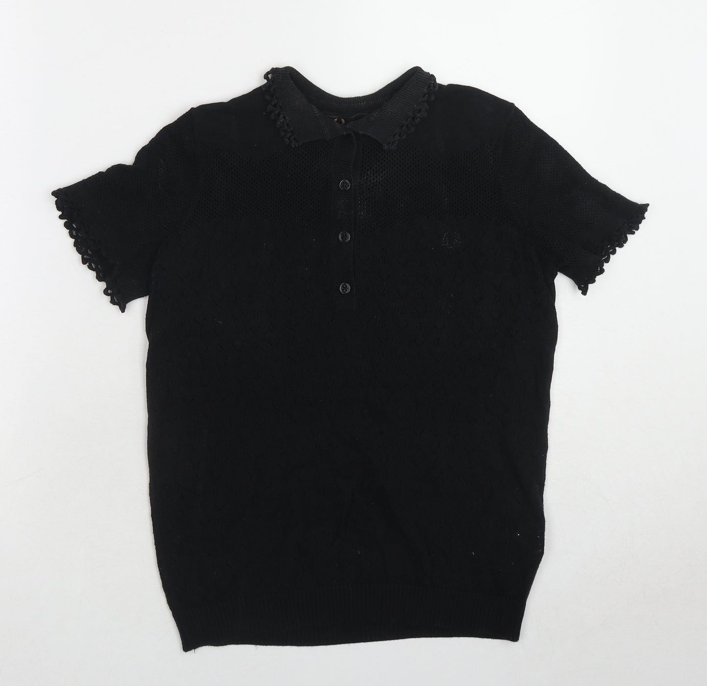 Fred Perry Womens Black Cotton Basic T-Shirt Size 8 Collared