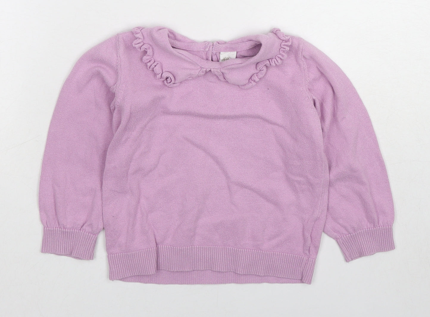 H&M Girls Purple Round Neck Cotton Pullover Jumper Size 2-3 Years Button