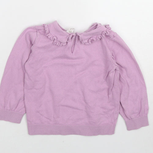 H&M Girls Purple Round Neck Cotton Pullover Jumper Size 2-3 Years Button
