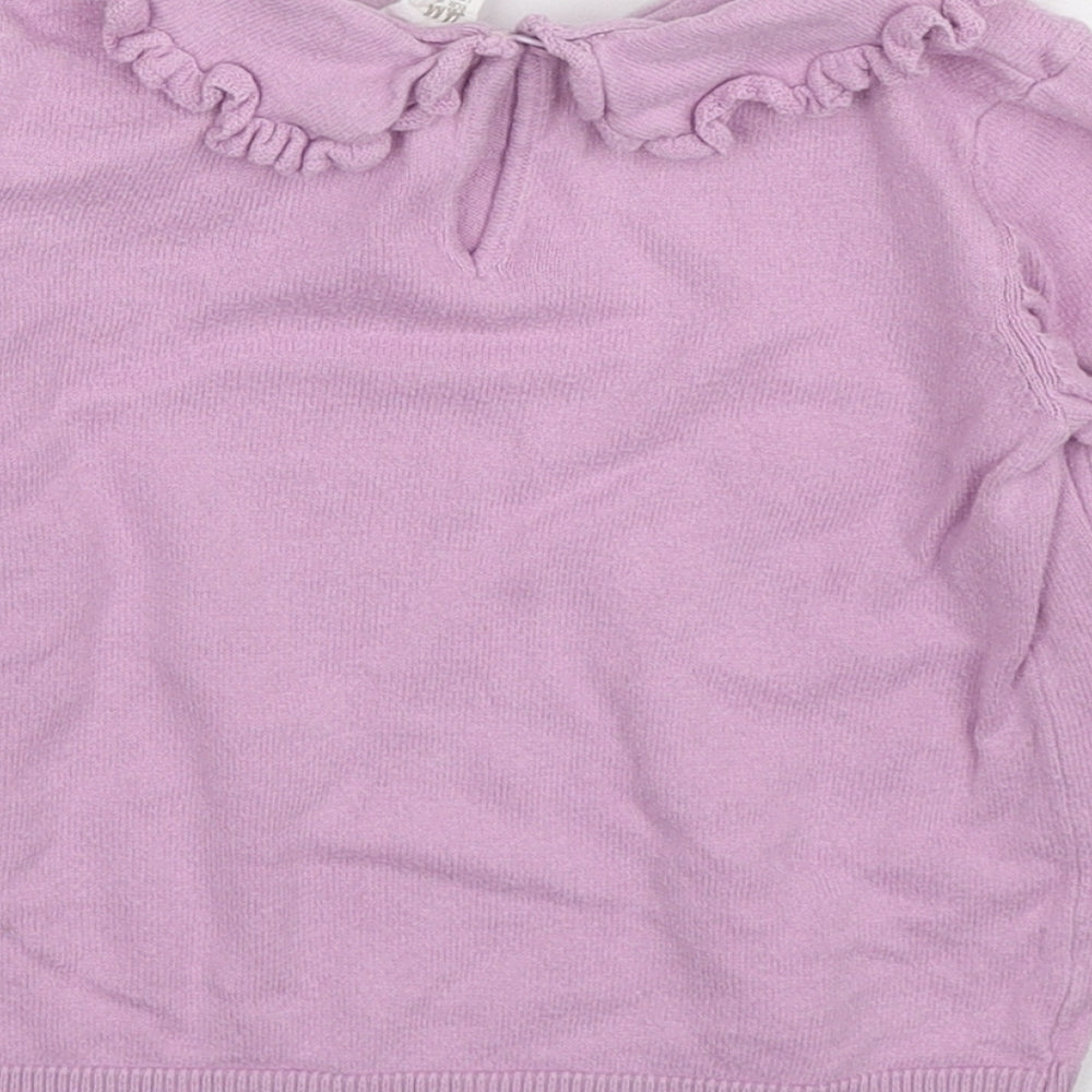 H&M Girls Purple Round Neck Cotton Pullover Jumper Size 2-3 Years Button