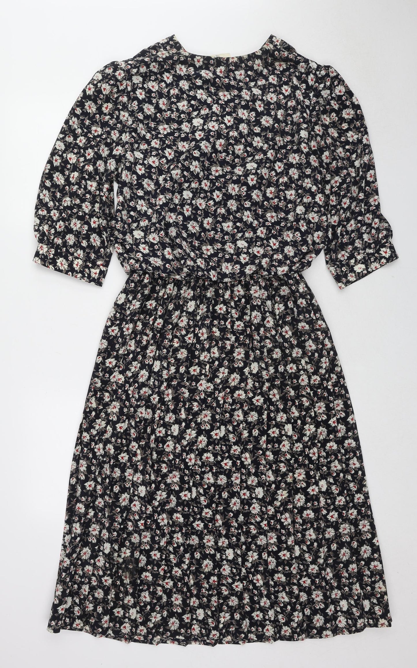 Amani Womens Multicoloured Floral Polyester A-Line Size 12 V-Neck Button