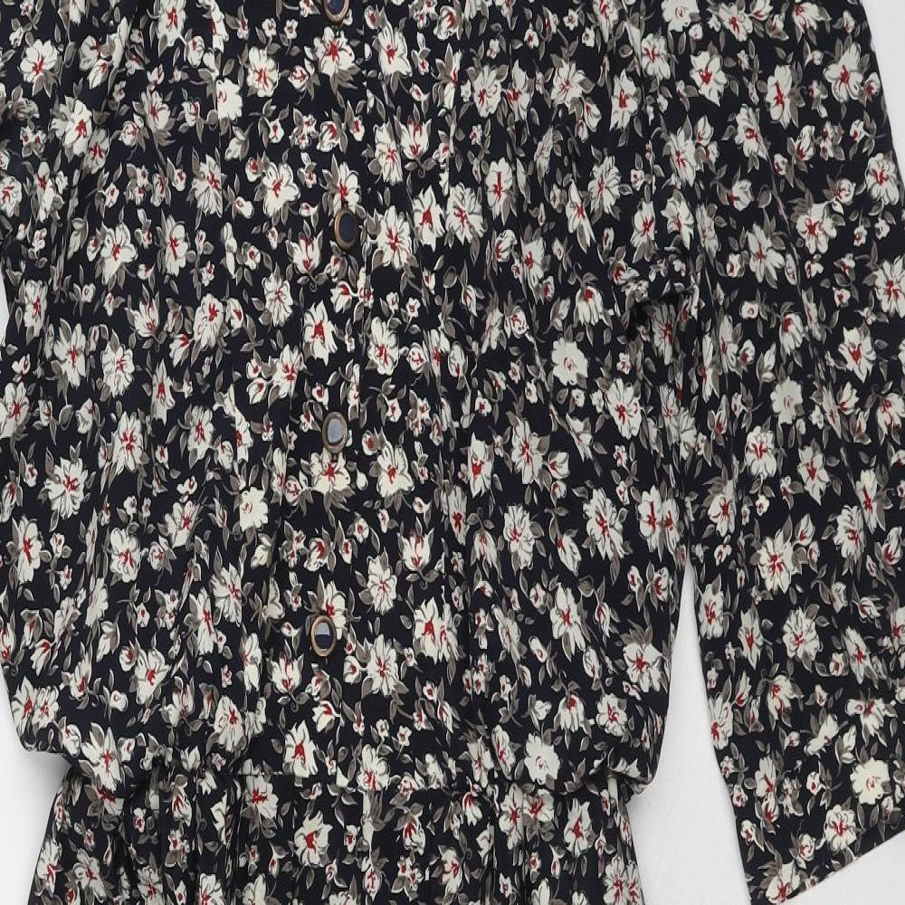 Amani Womens Multicoloured Floral Polyester A-Line Size 12 V-Neck Button