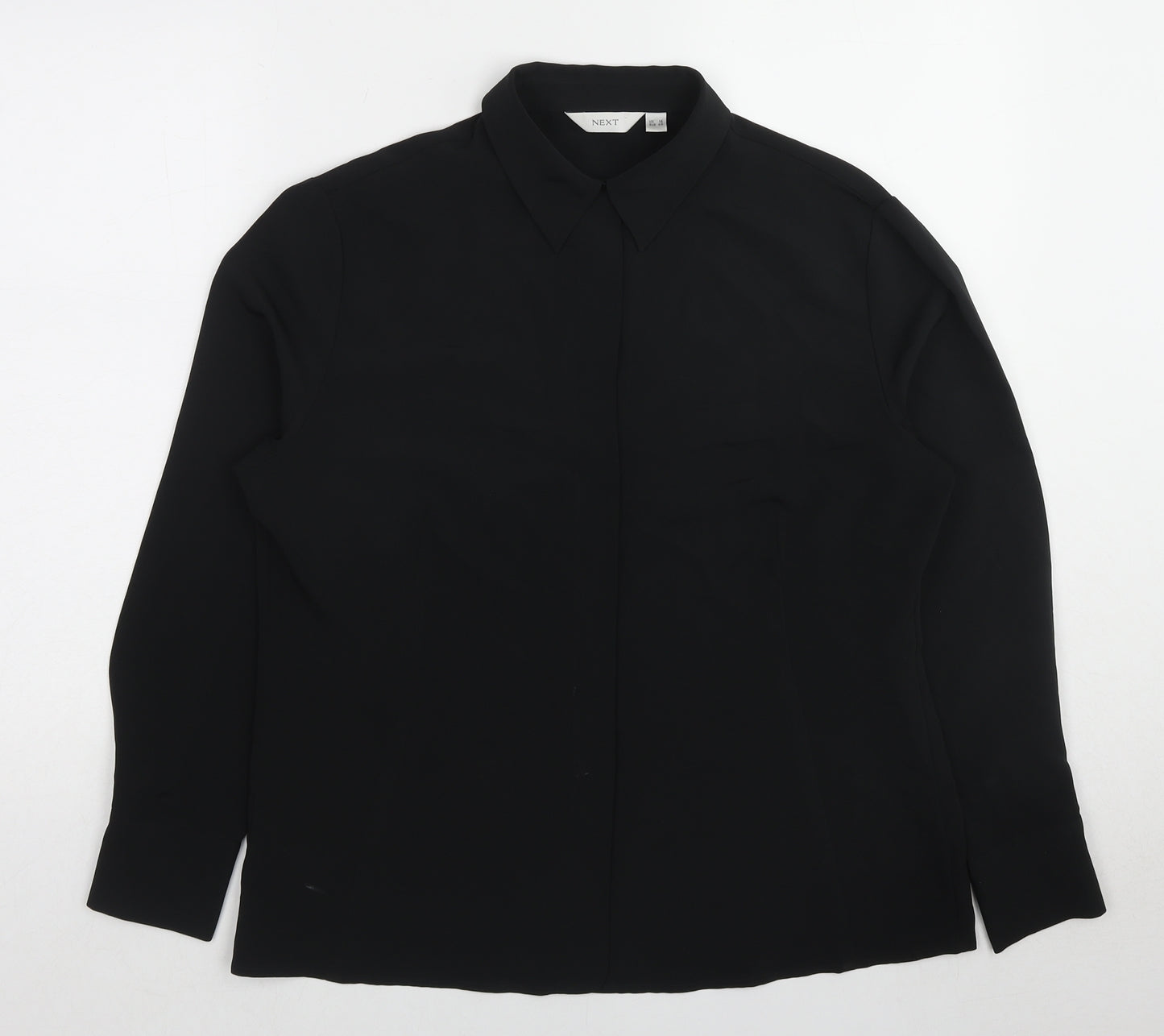 NEXT Womens Black Polyester Basic Button-Up Size 16 Collared