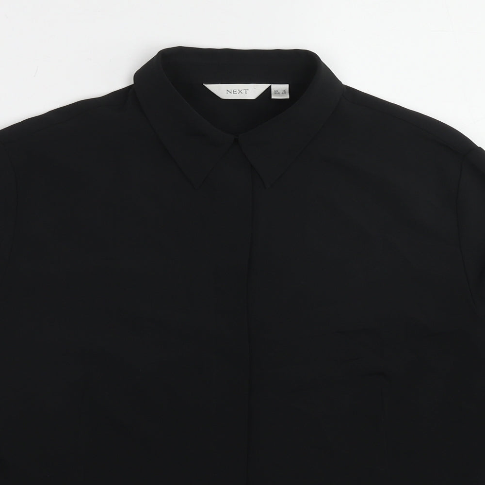 NEXT Womens Black Polyester Basic Button-Up Size 16 Collared