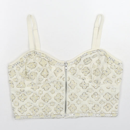 Topshop Womens Ivory Polyester Cropped Tank Size 14 Sweetheart