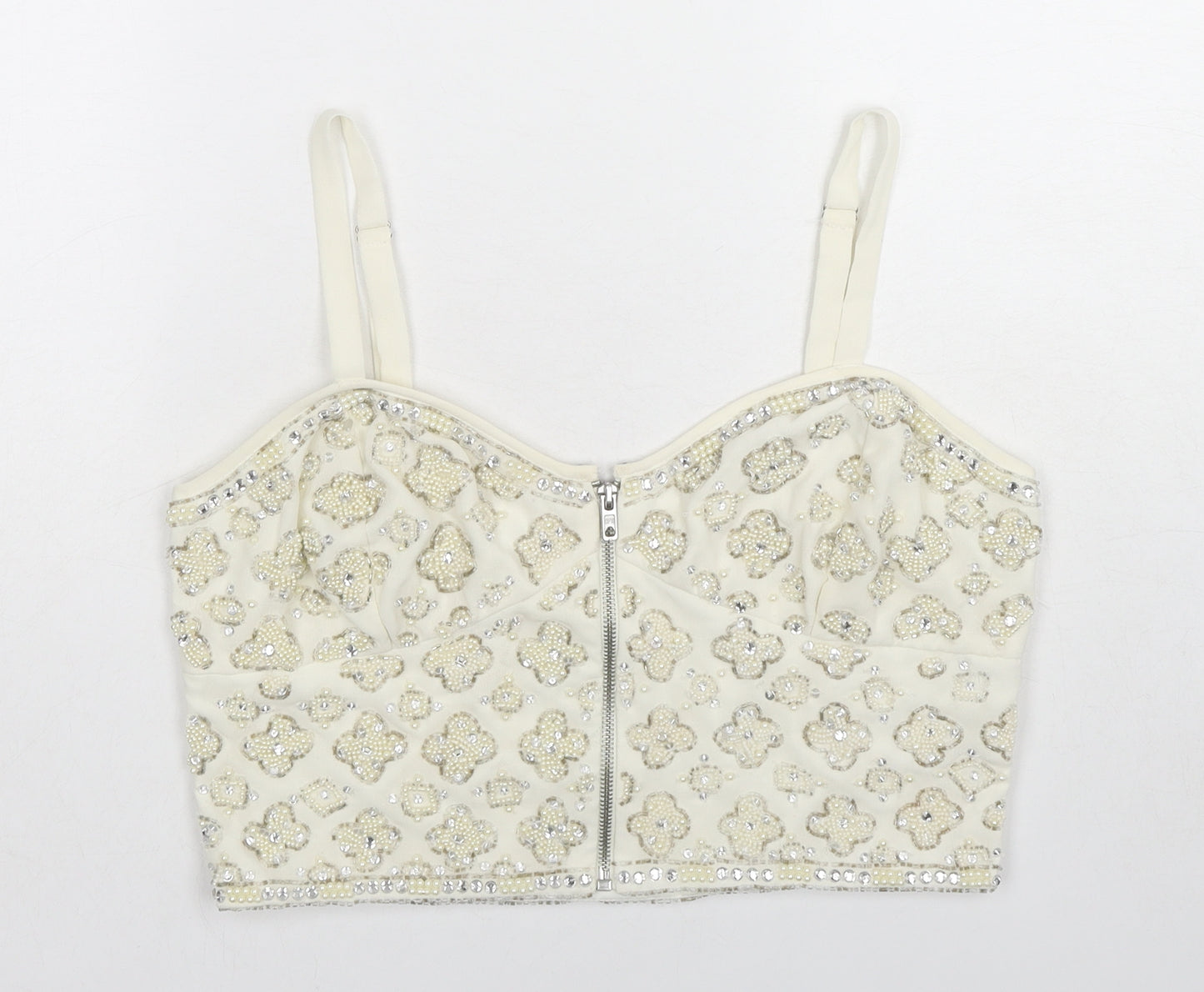 Topshop Womens Ivory Polyester Cropped Tank Size 14 Sweetheart