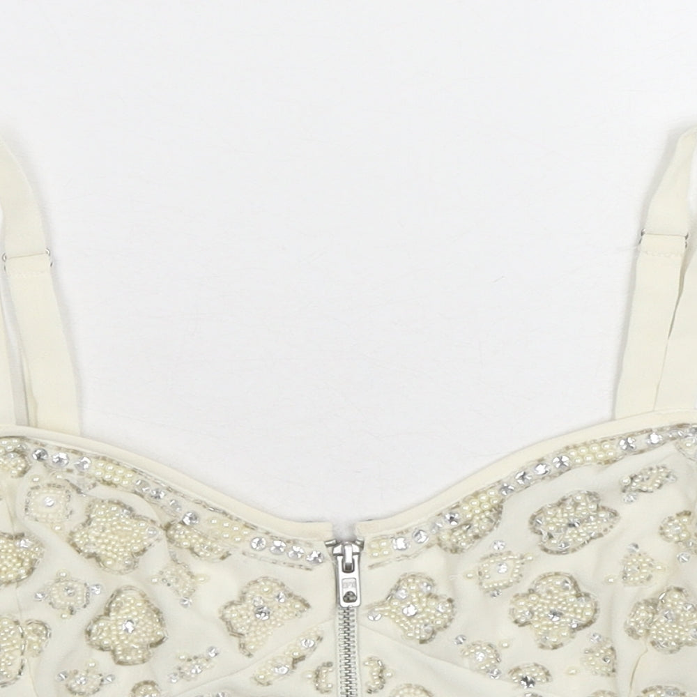 Topshop Womens Ivory Polyester Cropped Tank Size 14 Sweetheart