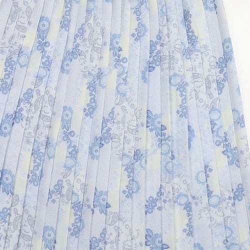 Bonmarché Womens Blue Geometric Polyester Pleated Skirt Size 16