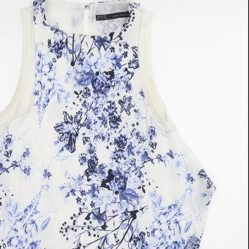 Zara Womens Multicoloured Floral Polyester Basic Tank Size S Round Neck