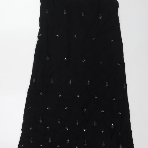 Zara Womens Black Polyester A-Line Size XS V-Neck Tie - Embellished