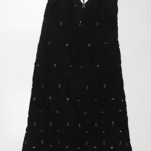 Zara Womens Black Polyester A-Line Size XS V-Neck Tie - Embellished