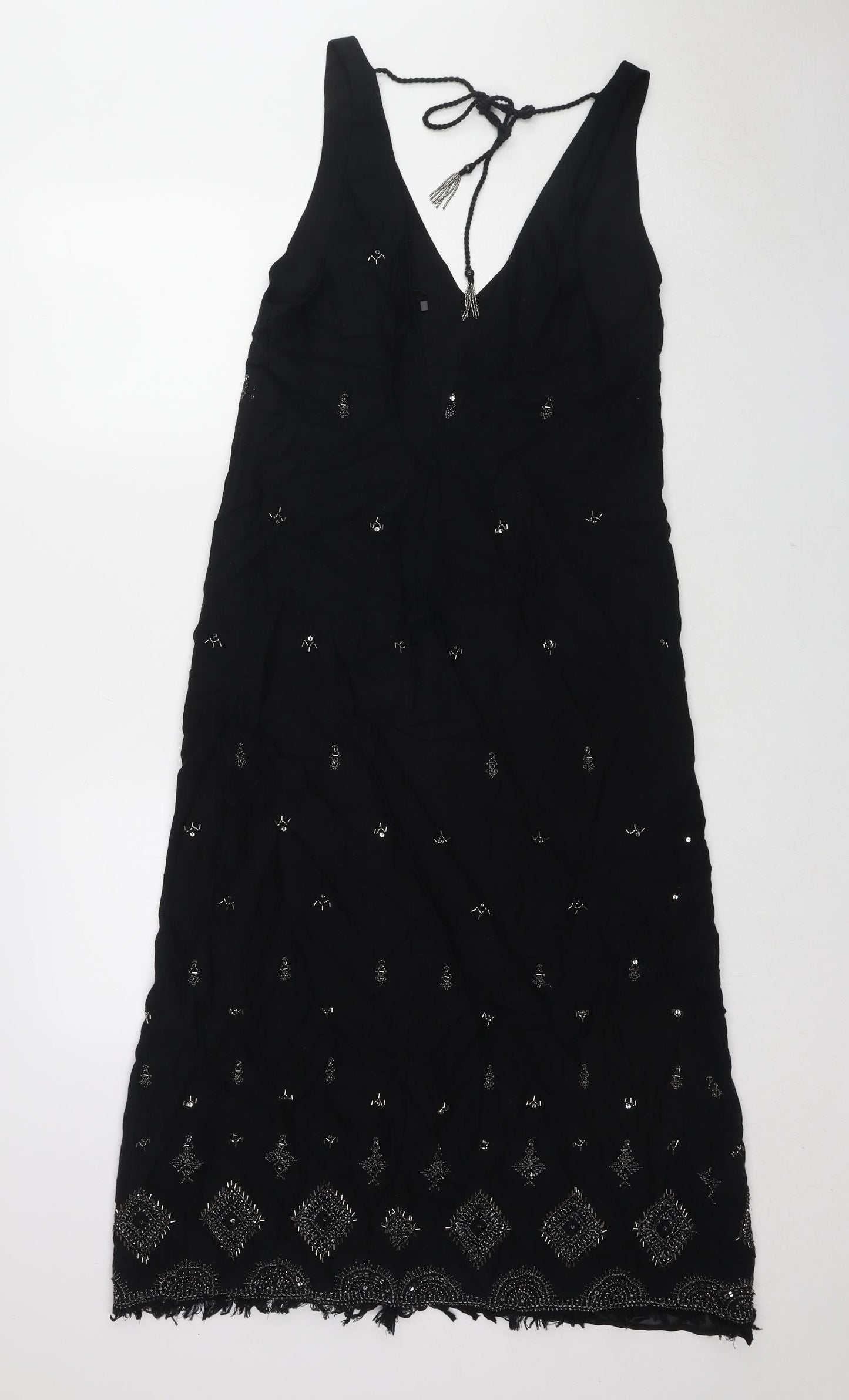 Zara Womens Black Polyester A-Line Size XS V-Neck Tie - Embellished