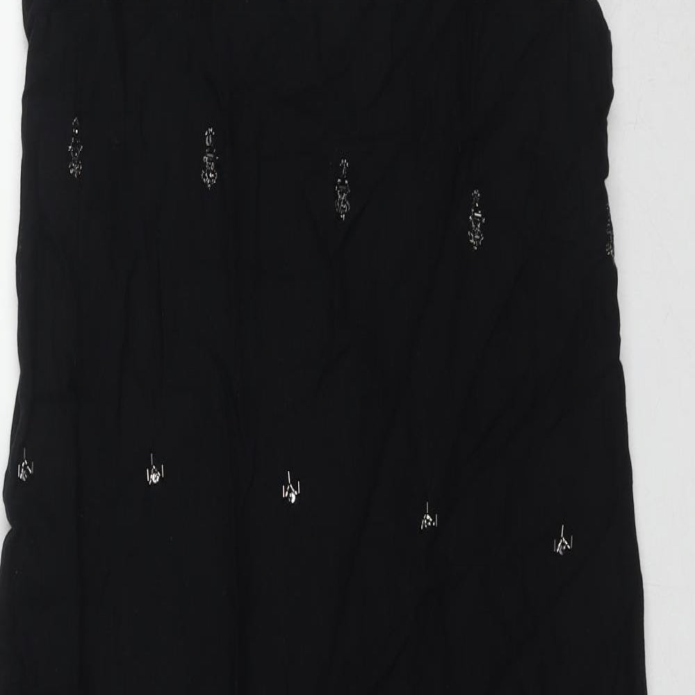 Zara Womens Black Polyester A-Line Size XS V-Neck Tie - Embellished