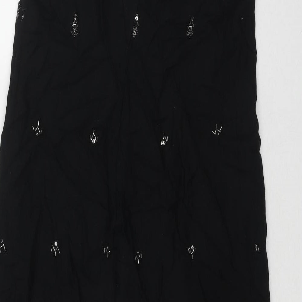 Zara Womens Black Polyester A-Line Size XS V-Neck Tie - Embellished