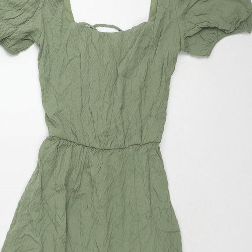 Zara Womens Green Polyester A-Line Size L Square Neck Tie - Lace Up Back Detail