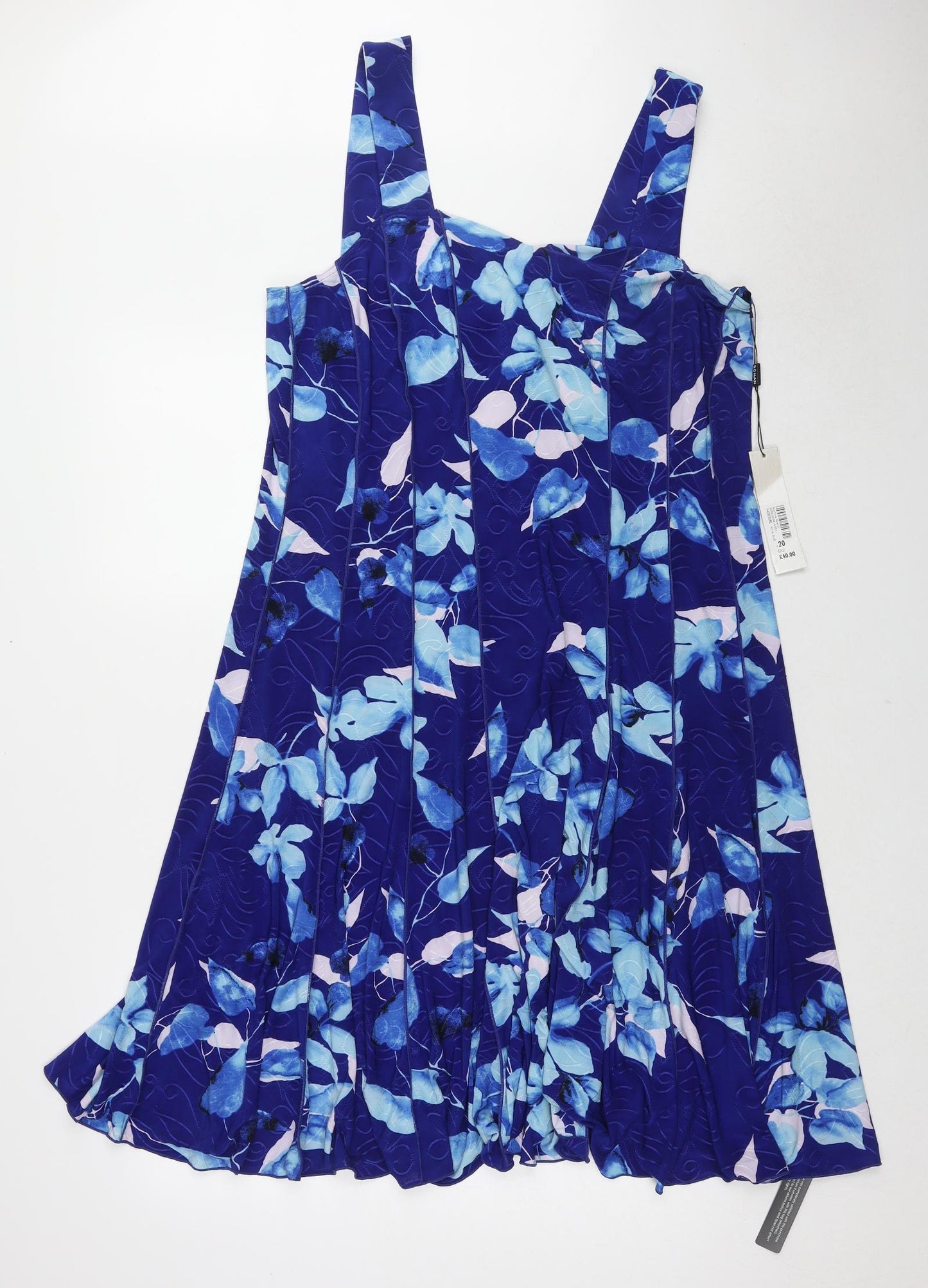 Roman Womens Blue Floral Polyester Tank Dress Size 20 V-Neck Pullover