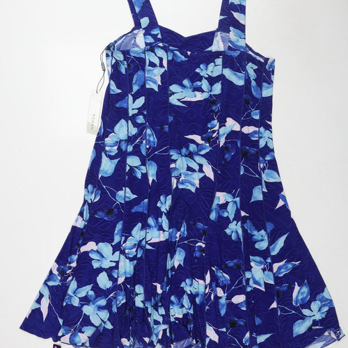 Roman Womens Blue Floral Polyester Tank Dress Size 20 V-Neck Pullover