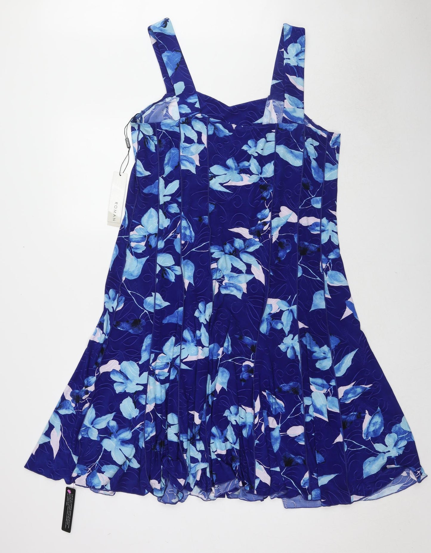 Roman Womens Blue Floral Polyester Tank Dress Size 20 V-Neck Pullover
